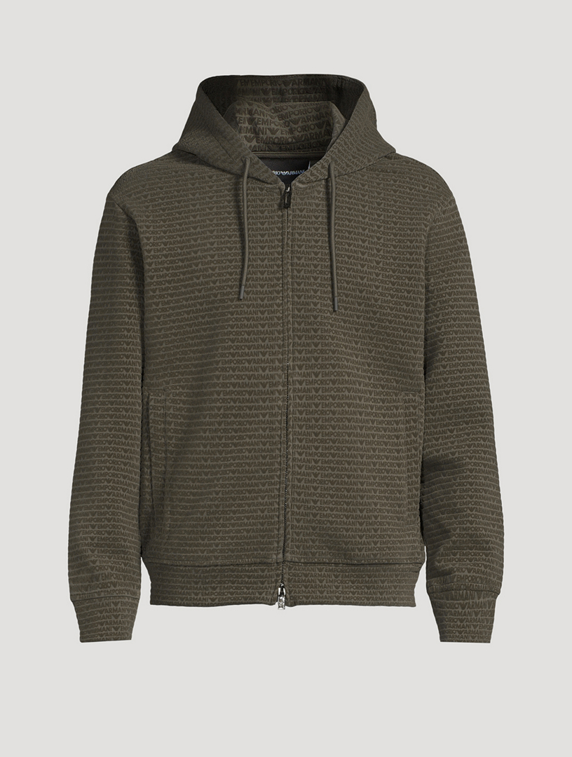 Velvet Flocked Zip Hoodie Logo Print