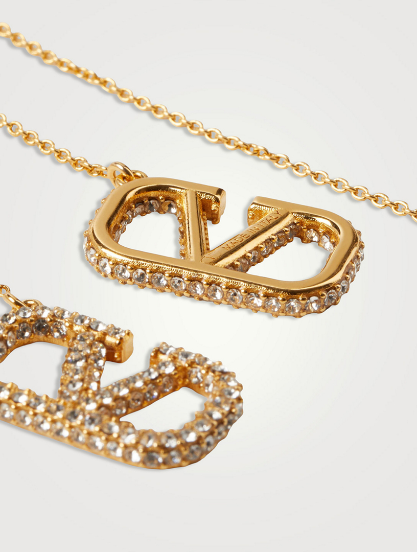 VLogo Pendant Threader Earrings With Crystals