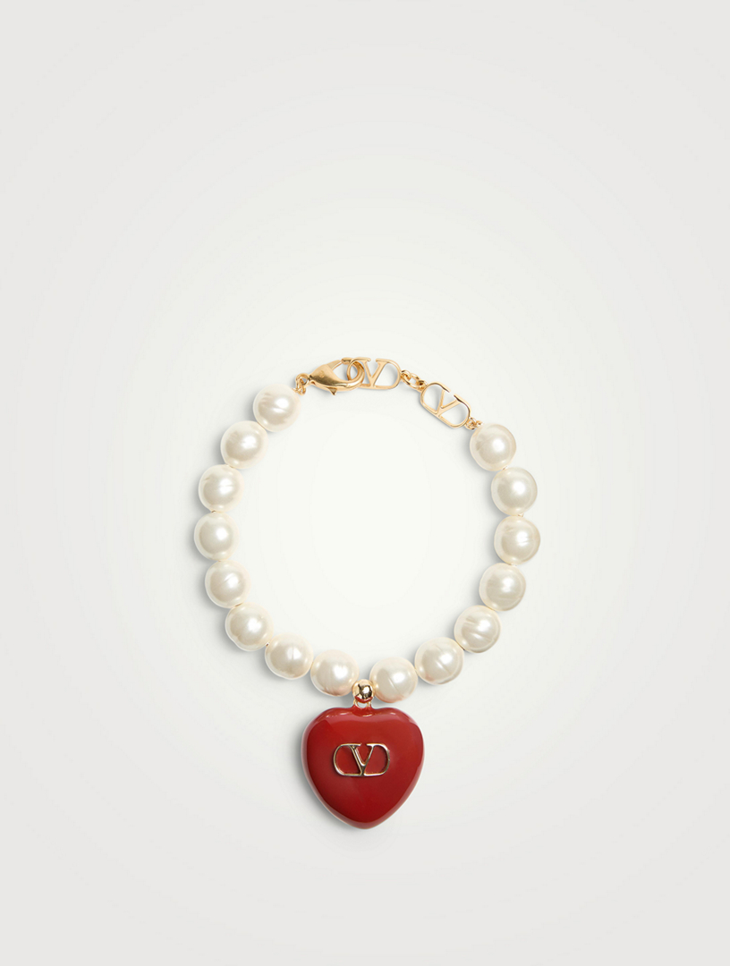 ブレスレット Valentino Garavani Pearl Coeur  Bracelet VALENTINO GARAVANI Coeur Royal VLogo And Faux Pearl Bracelet