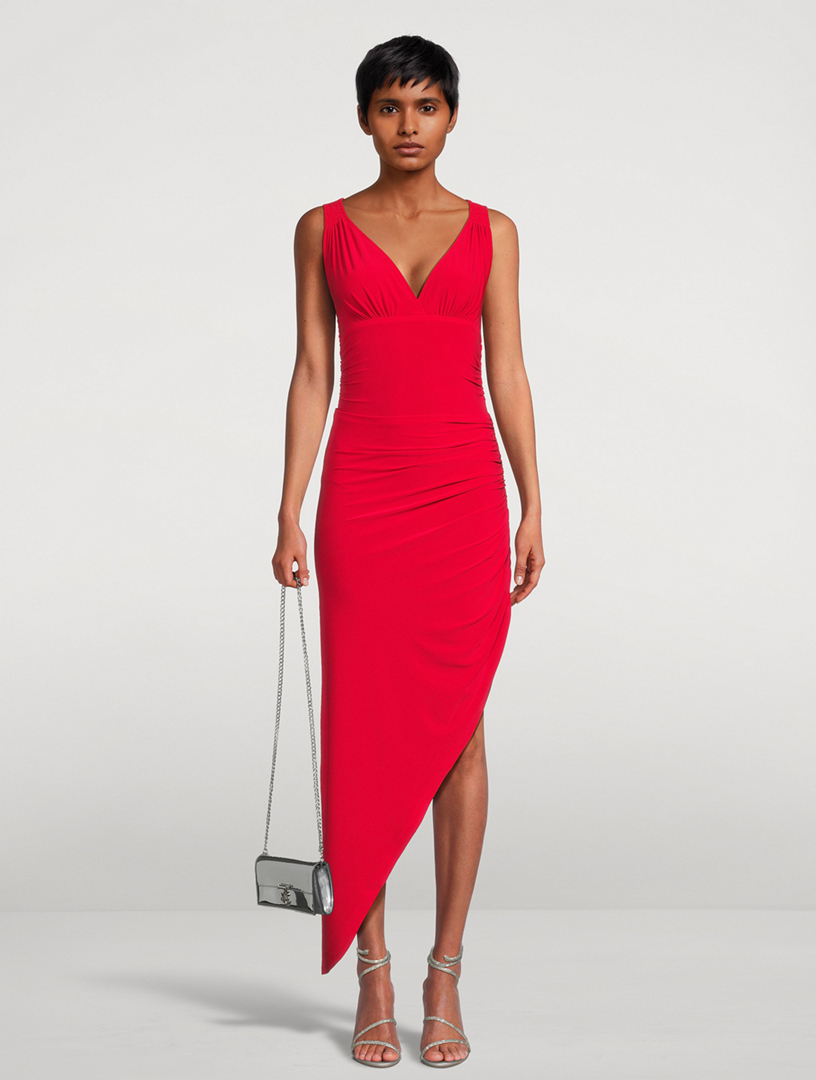 norma kamali tara long-sleeve deep-v ruched stretch jersey midi dress Draped Gown Sale: Birthday Mini Dresses Edit January 2026