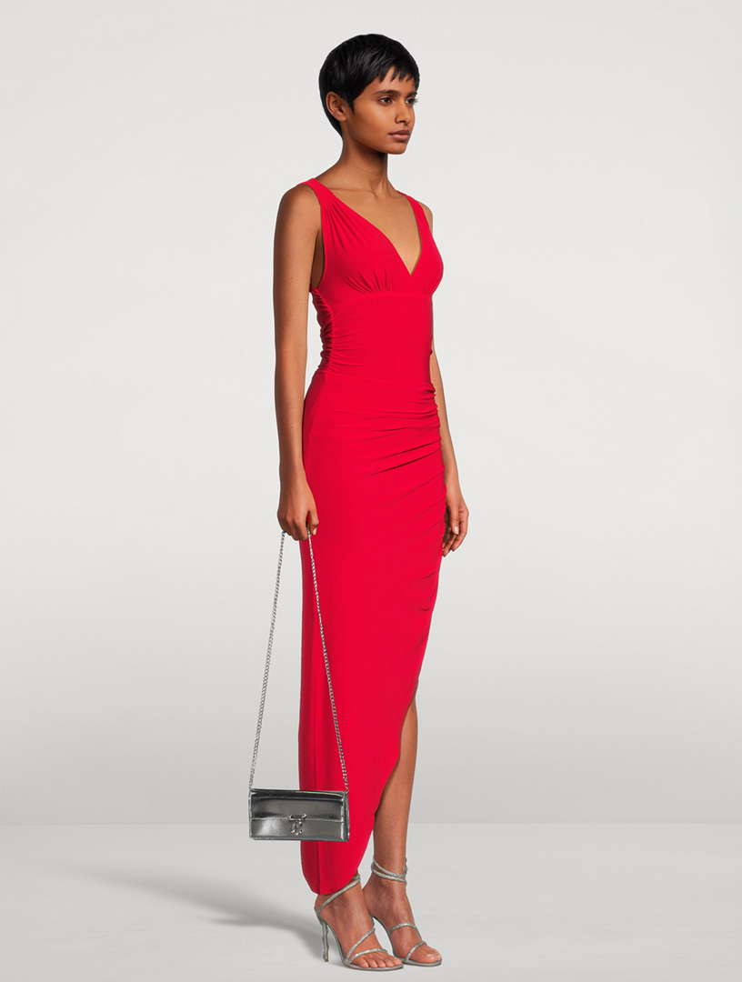 norma kamali tara ruched dress Tara ruched mesh gown in black - Norma Kamali