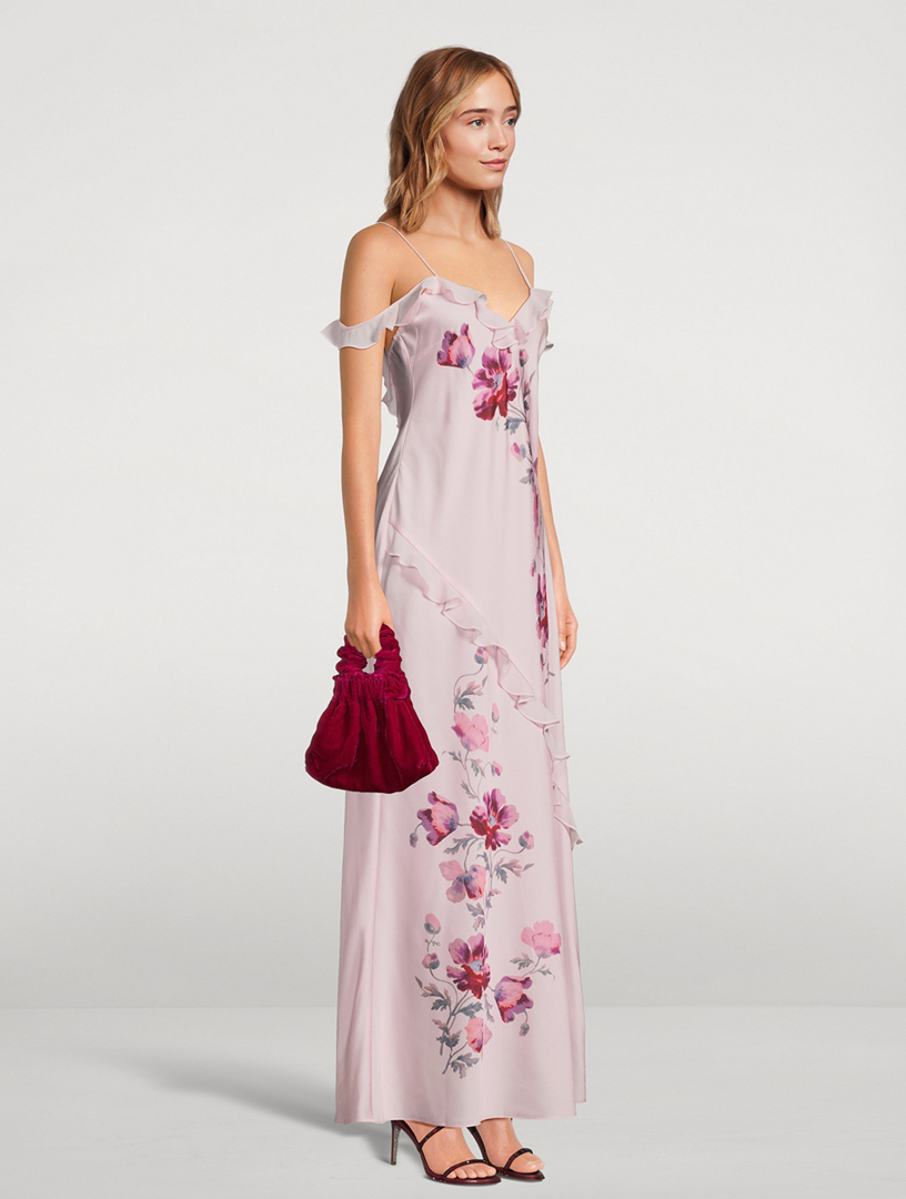 Parisa Ruffled Silk Maxi Dress In Floral Print
