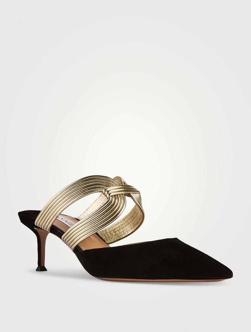 AQUAZZURA Esencia Metallic-Trimmed Mules | Holt Renfrew
