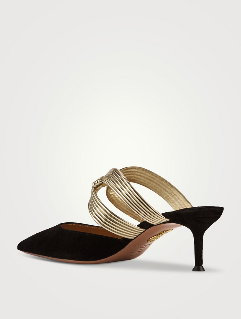 AQUAZZURA Esencia Metallic-Trimmed Mules | Holt Renfrew