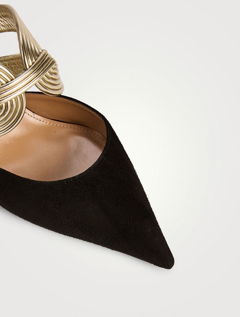 AQUAZZURA Esencia Metallic-Trimmed Mules | Holt Renfrew