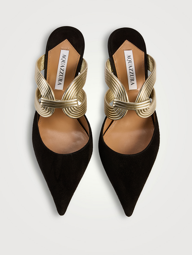 AQUAZZURA Esencia Metallic-Trimmed Mules | Holt Renfrew