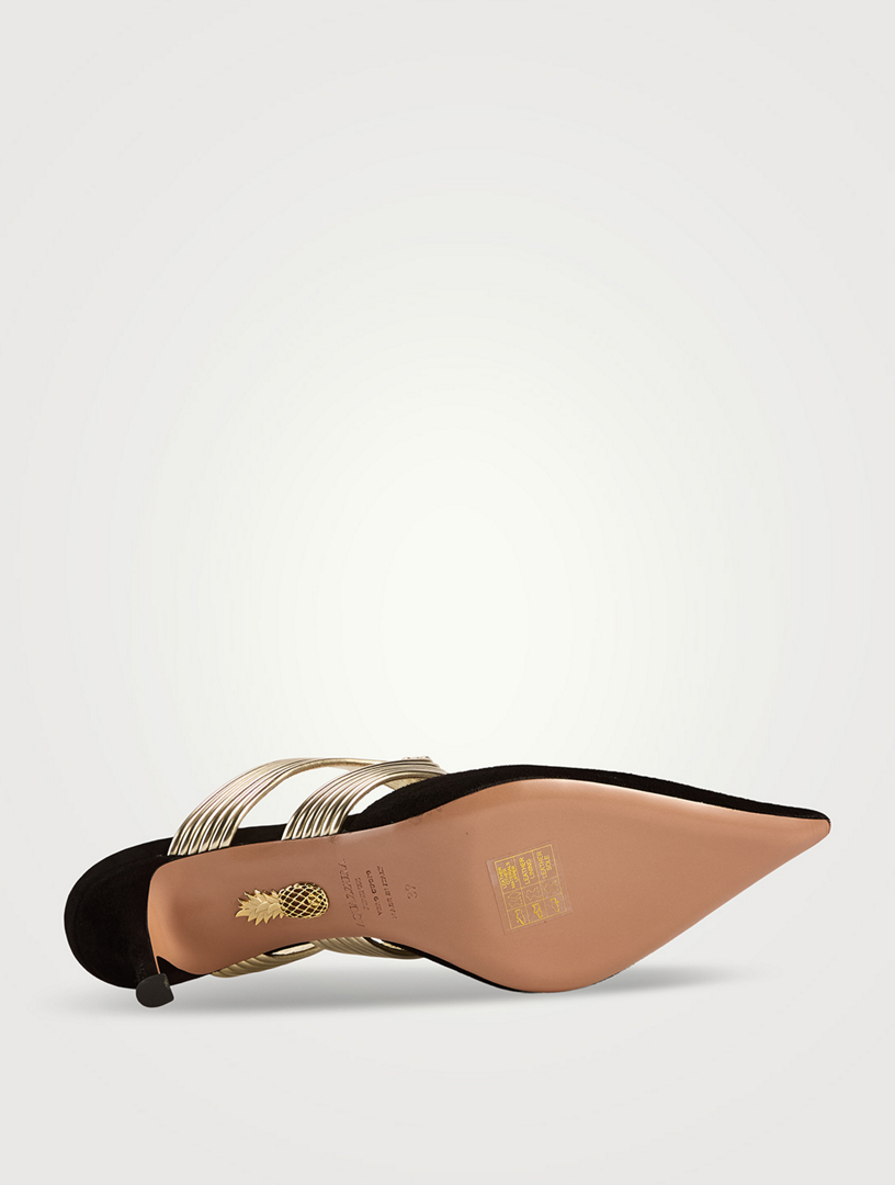 AQUAZZURA Esencia Metallic-Trimmed Mules | Holt Renfrew