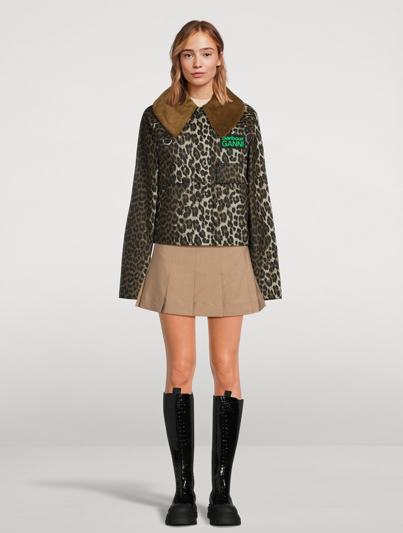 GANNI x Barbour Waxed Cotton Anorak Jacket In Leopard Print
