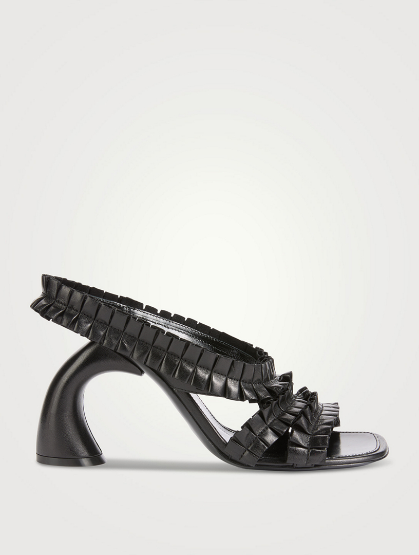 Curved-Heel Ruffled Leather Sandals