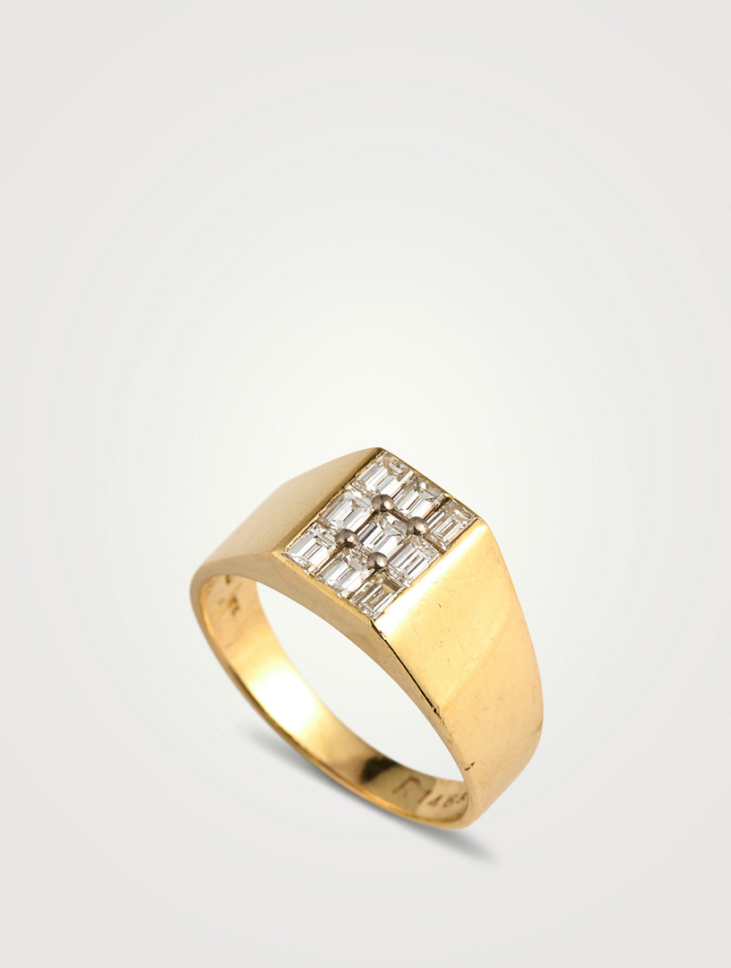Estate 18K Gold Baguette Diamond Signet Ring
