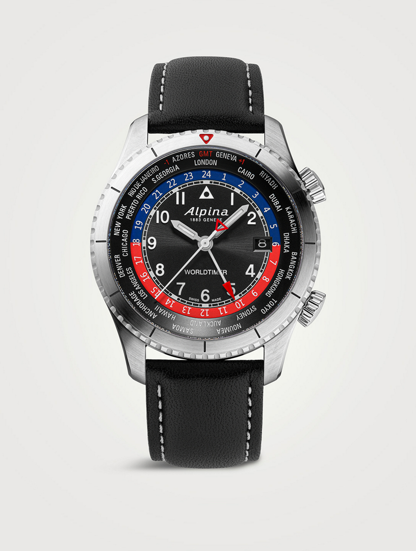 Startimer Pilot Stainless Steel Leather Strap Watch