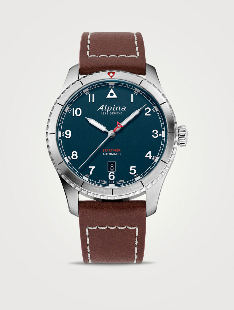 Startimer Pilot Automatic Stainless Steel Leather Strap Watch
