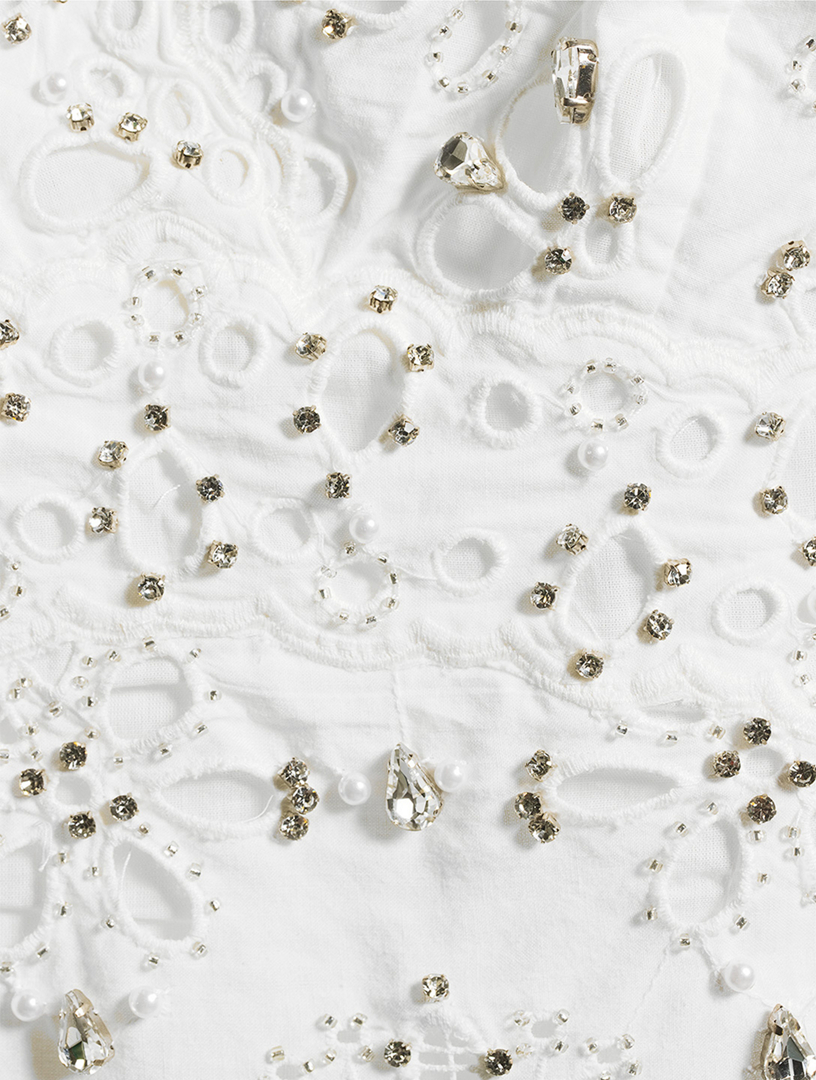 LOVESHACKFANCY Catana Embellished Eyelet Mini Dress | Holt Renfrew