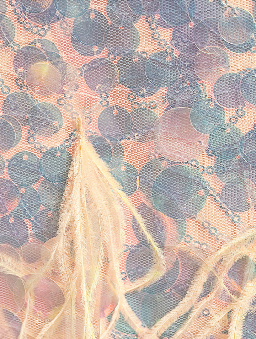 miriana iridescent midi dress with feathers Miriana Iridescent Midi Dress