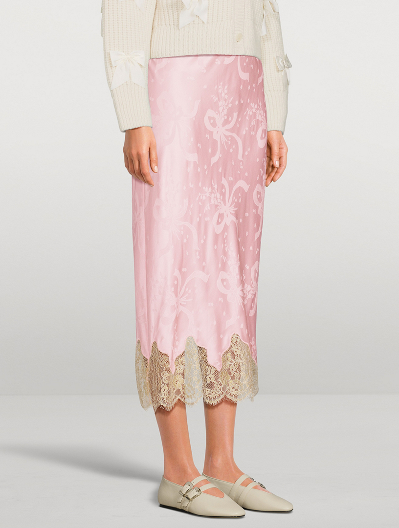LOVESHACKFANCY Malina Bow Jacquard Satin Slip Skirt | Holt