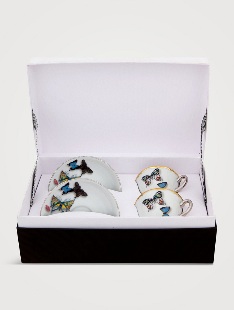 Set Of Two Butterfly Parade Coffee Cups And Saucers