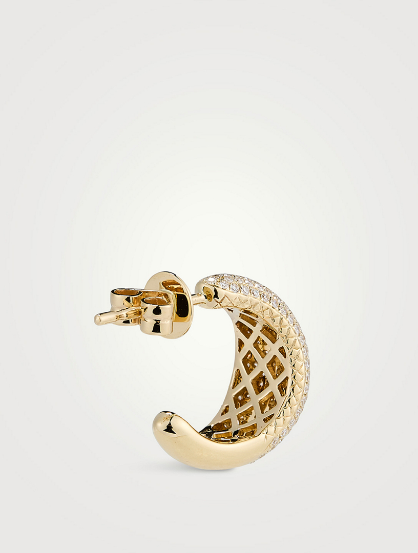 EF COLLECTION 14K Gold Pave Diamond Jumbo Dome Huggie Earrings