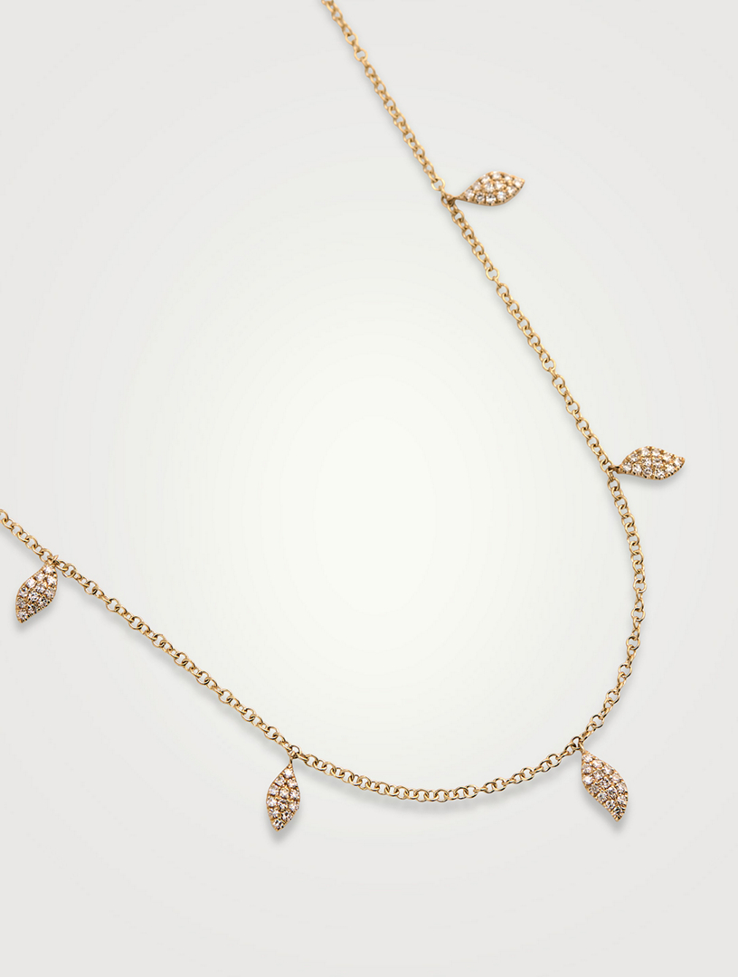 14K Gold Pavé Diamond Multi Leaf Necklace
