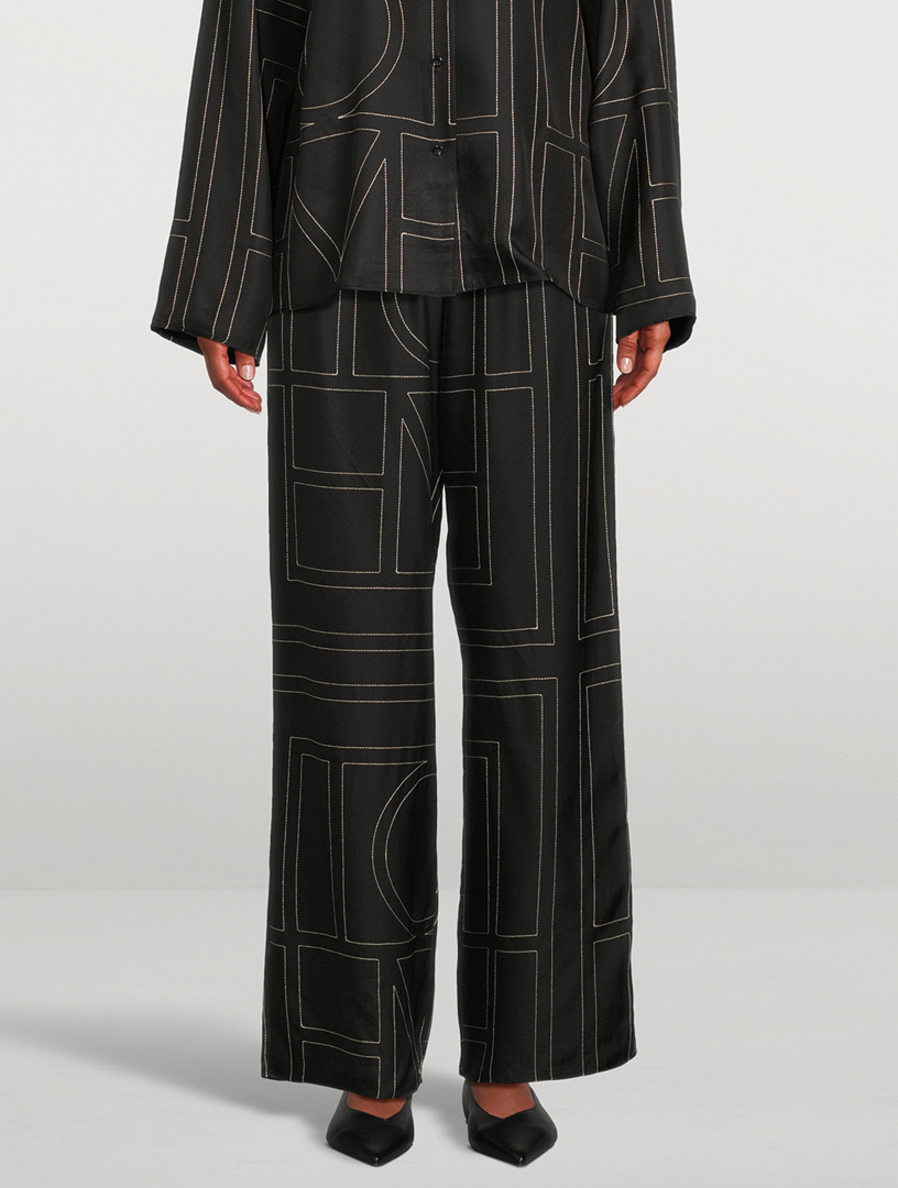 Silk Pajama Pants Monogram Print