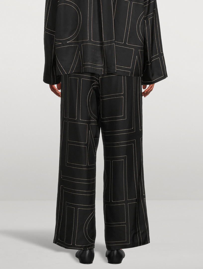 Silk Pajama Pants Monogram Print