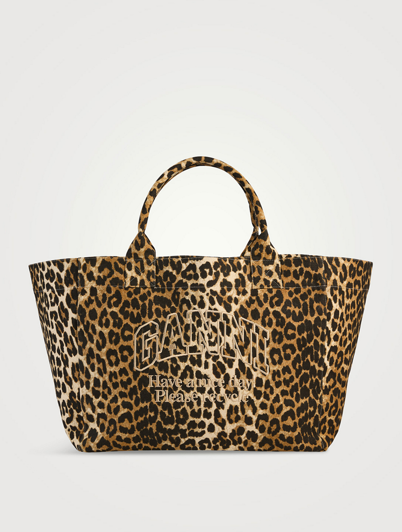 Leopard print canvas tote bag sale