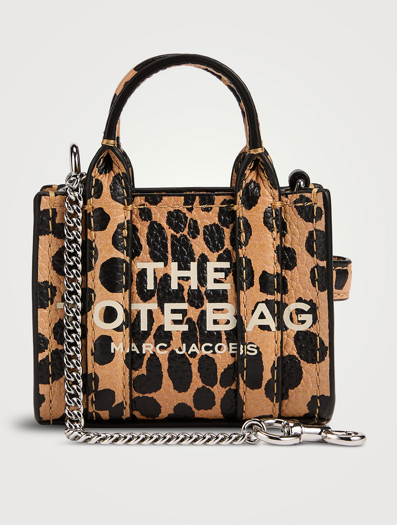 The Nano Leather Tote Bag Charm In Cheetah Print