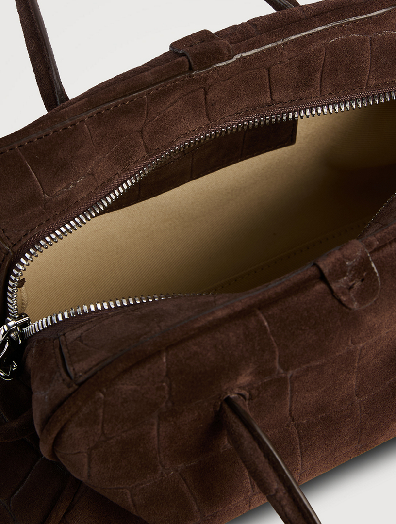 JACQUEMUS Le Petit Turismo Croc-Embossed Suede Bowling Bag