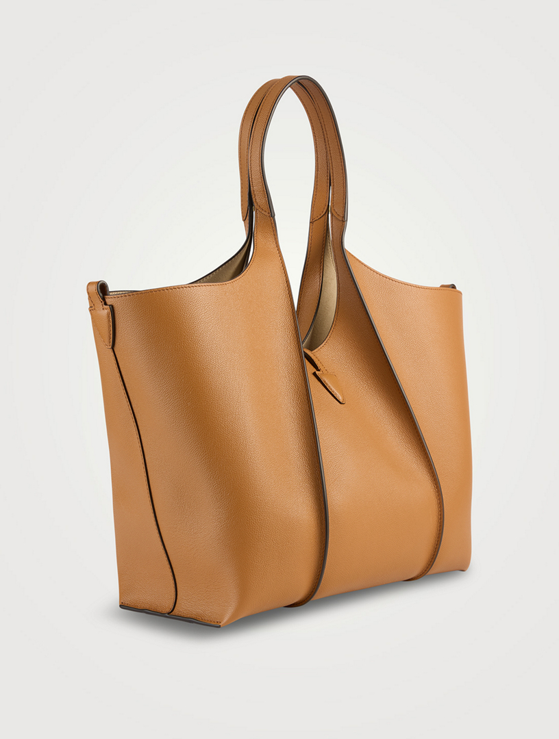 トートバッグ TODS T TIMELESS MEDIUM SHOPPING BAG IN GRAINY LEATHER Woman BLACK T Timeless Shopping Bag in Leather Medium
