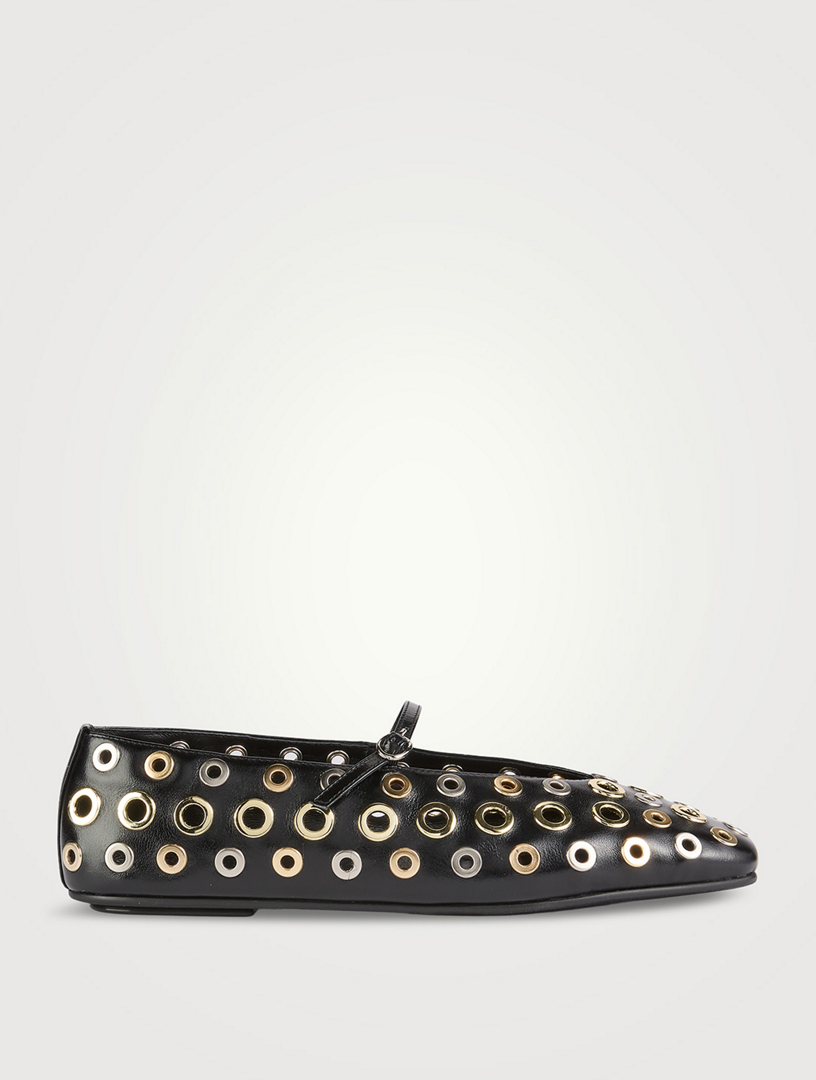 Holed Gromet Leather Mary Jane Ballet Flats