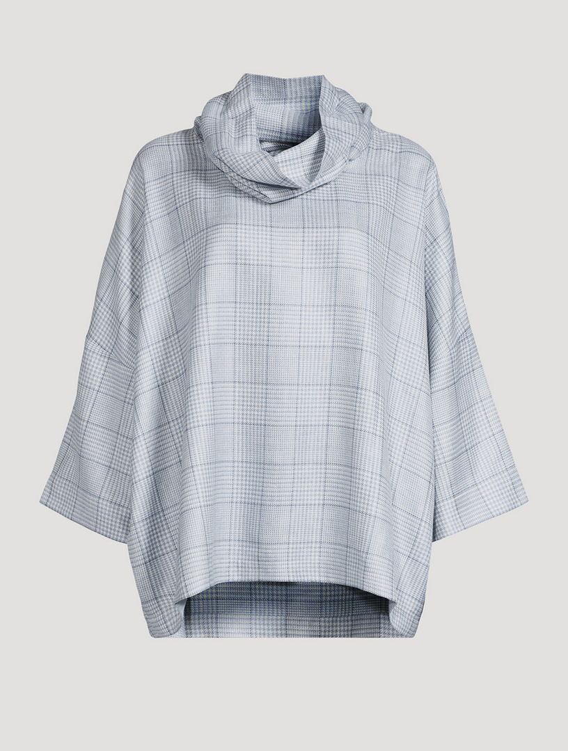 Monks Cowlneck Top Plaid Print