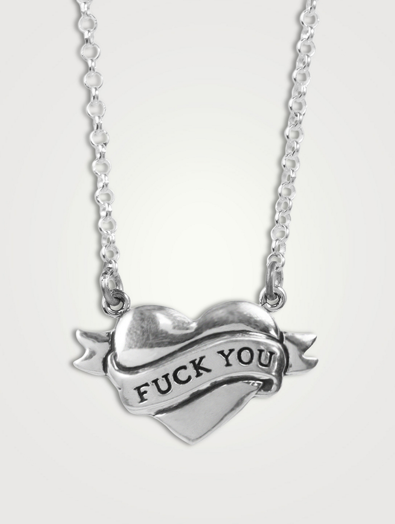 Silver Tattoo F You Chosen Heart Necklace