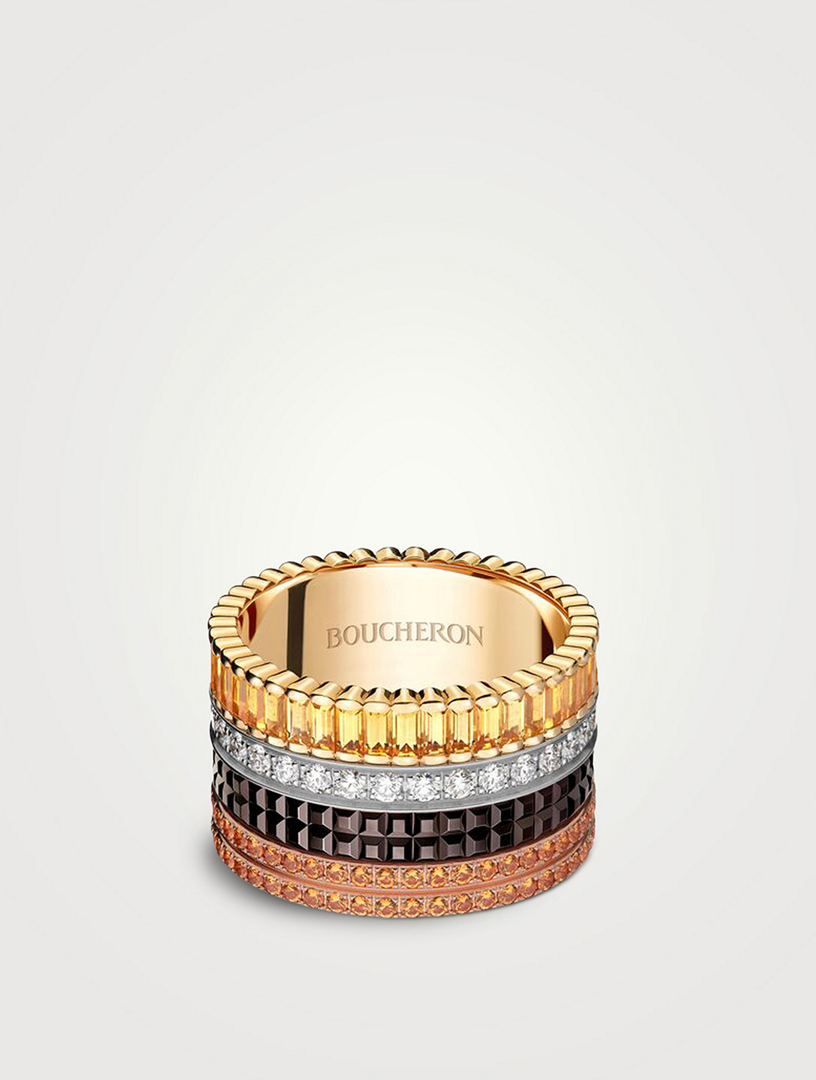 BOUCHERON Large Quatre Classique Gold Ring With Brown PVD Gemstones And Diamonds Holt Renfrew