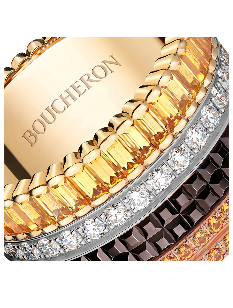 Large Quatre Classique Gold Ring With Brown PVD, Gemstones, And Diamonds