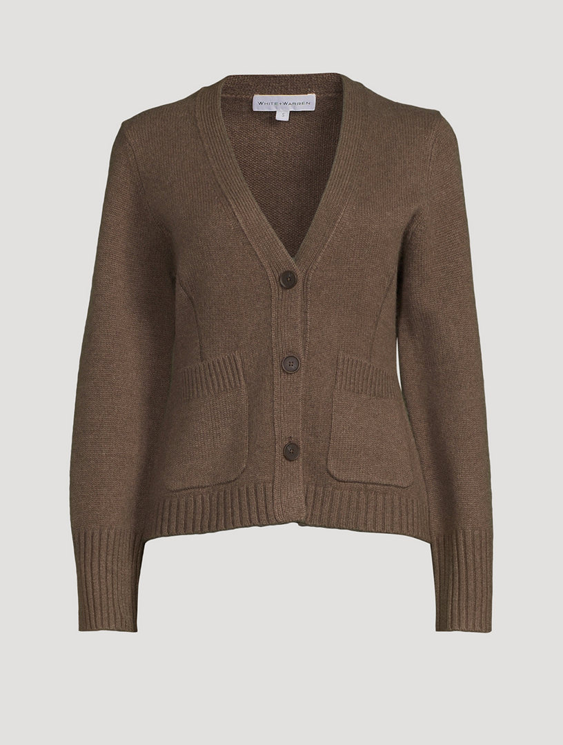 White WARREN Cashmere Waisted Cardigan