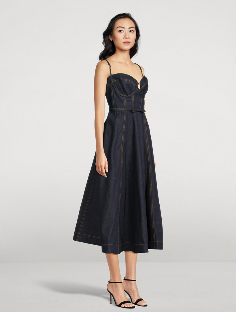 ZIMMERMANN Crush Corset Denim Midi Dress | Holt Renfrew