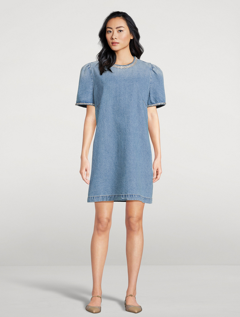 ZIMMERMANN Crush Embellished Denim Mini Dress | Holt Renfrew