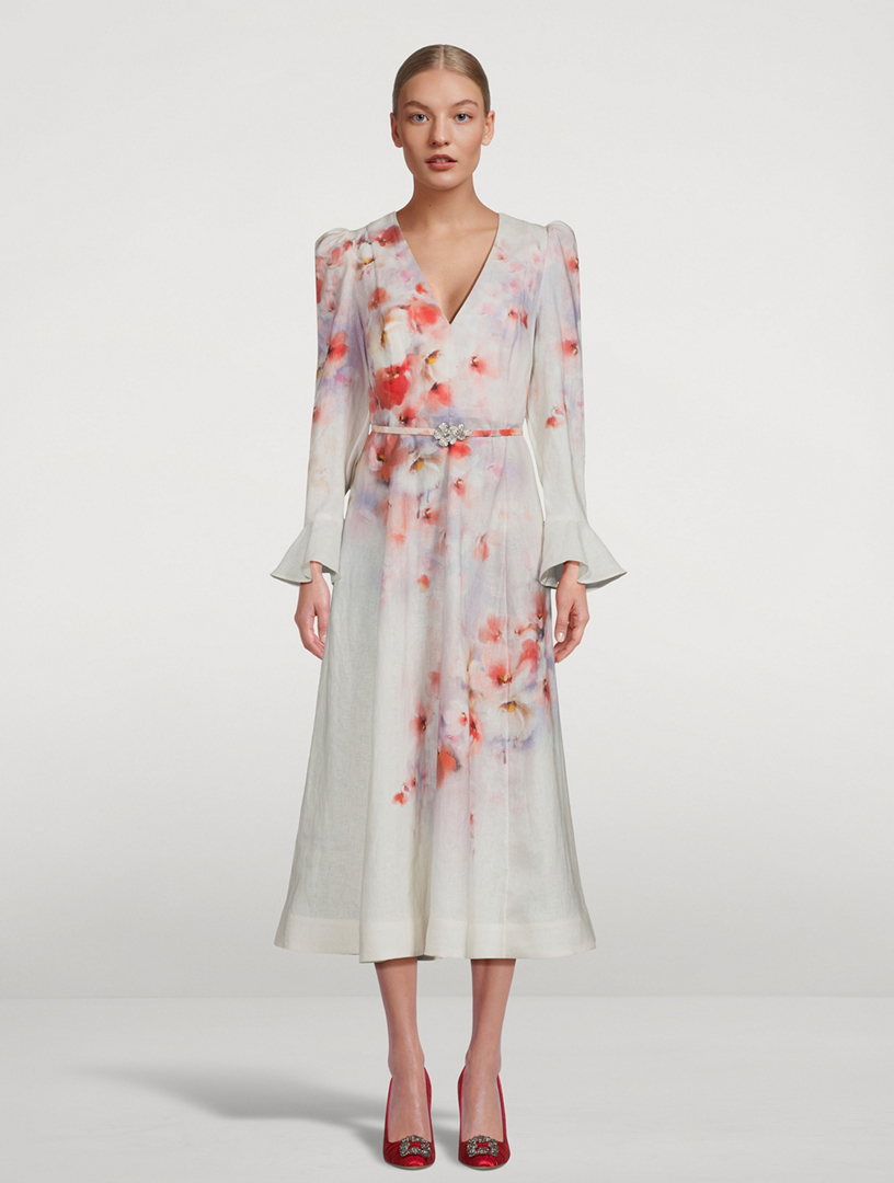 ZIMMERMANN Crush Linen Midi Dress in Floral Print | Holt Renfrew