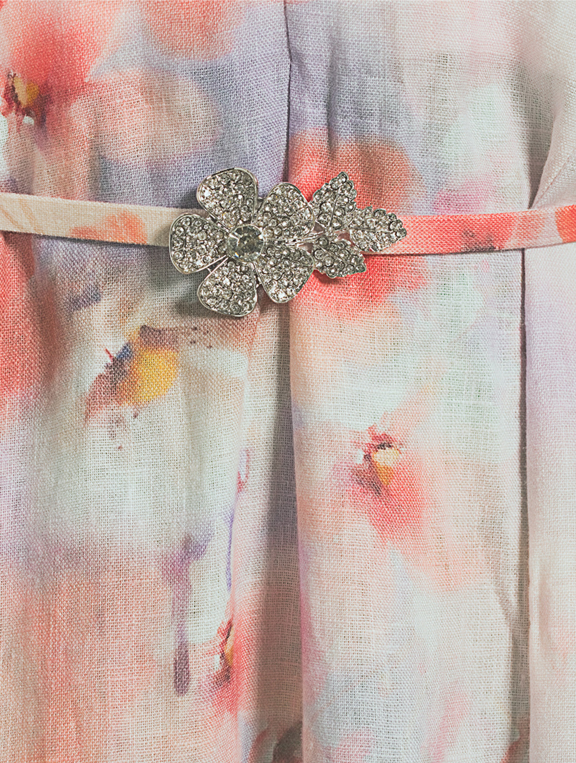 【Zimmermann】Crush one-sleeve floral-print midi dress ZIMMERMANN Crush one-sleeve floral-print linen and silk