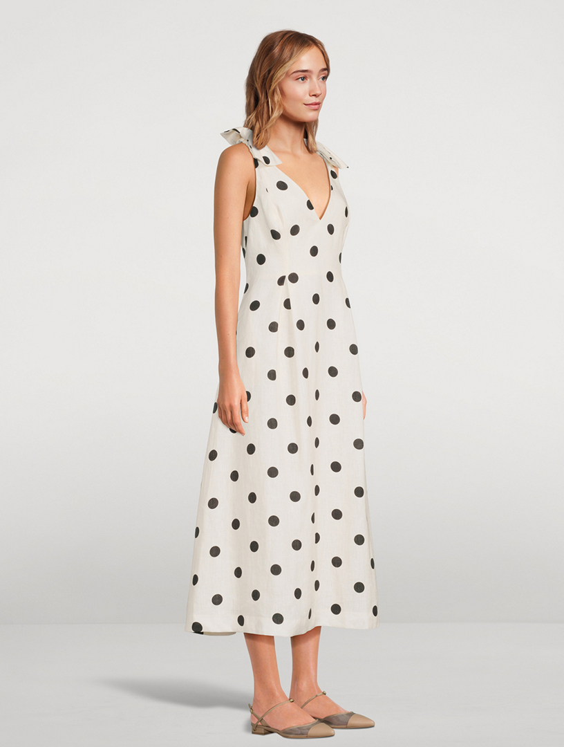 ZIMMERMANN Crush Linen Midi Dress In Polka Dot Print | Holt