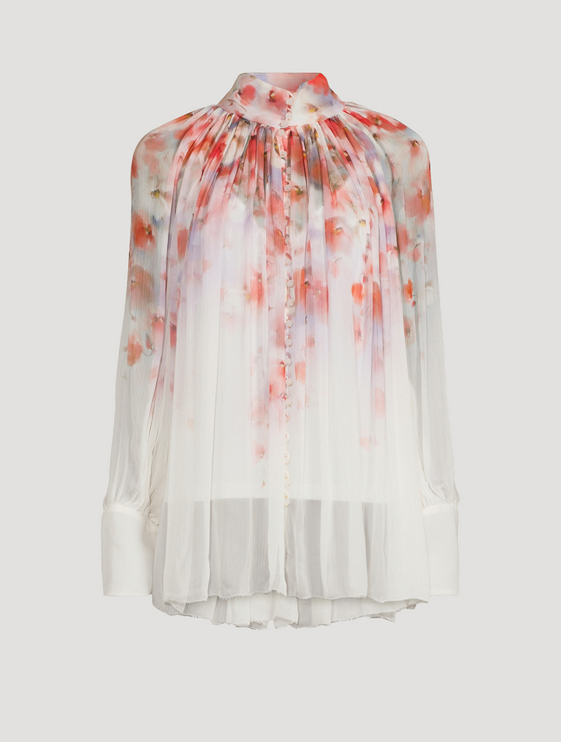 Crush Puff-Sleeve Blouse in Floral Print