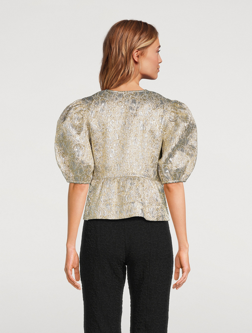 GANNI Metallic Cloqué Peplum Blouse | Holt Renfrew