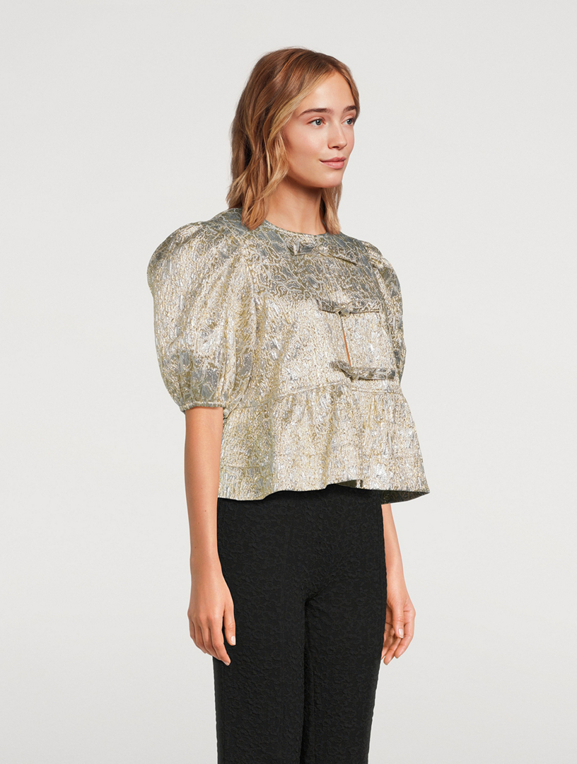 Metallic Cloqué Peplum Blouse