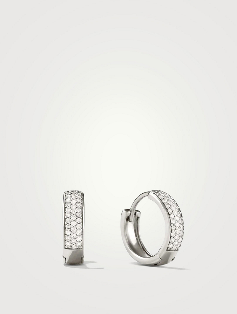 MEJURI 14K Gold Bold Pave Diamond Huggie Hoop Earrings | Holt Renfrew