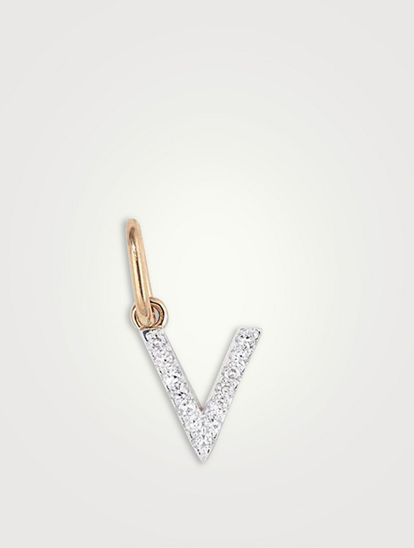 MEJURI 14K Gold Diamond Letter Charm - V | Holt Renfrew