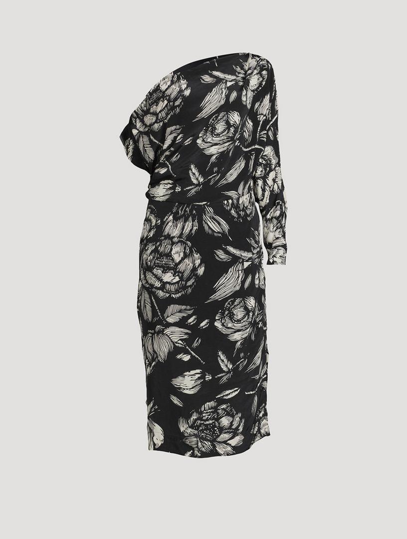 Ayu Asymmetrical Midi Dress Floral Print