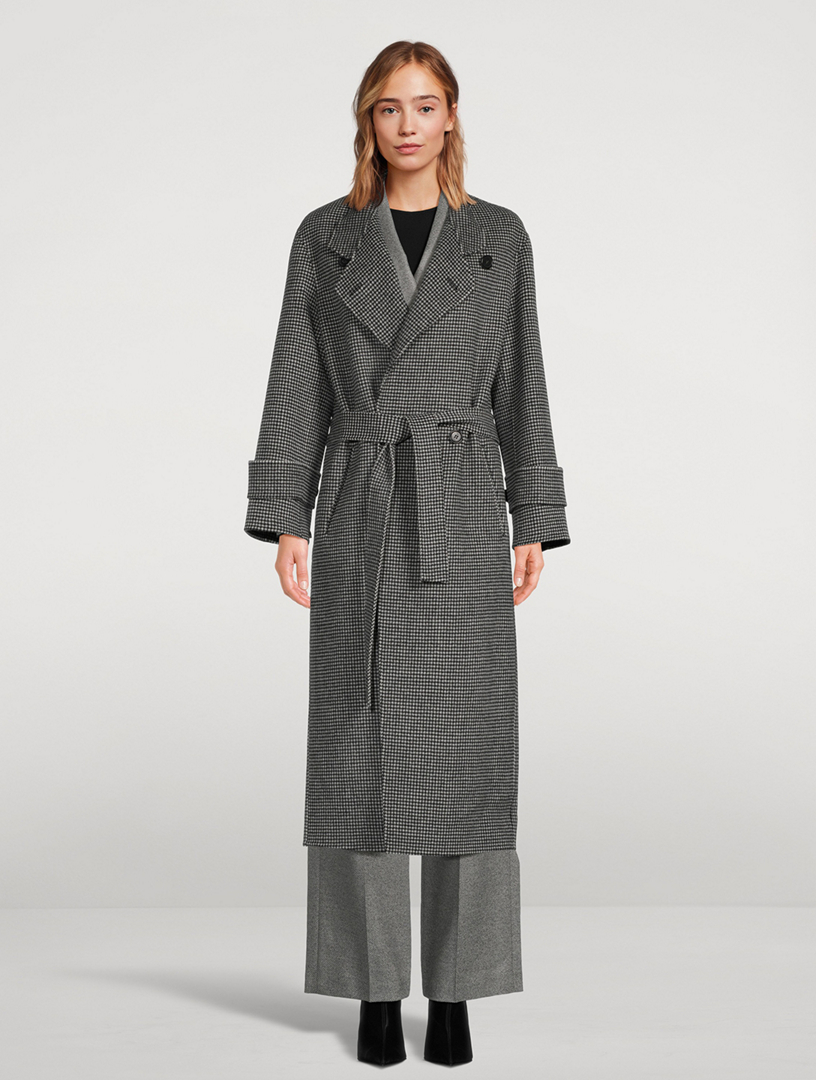 Double-Breasted Houndstooth Wool Coat