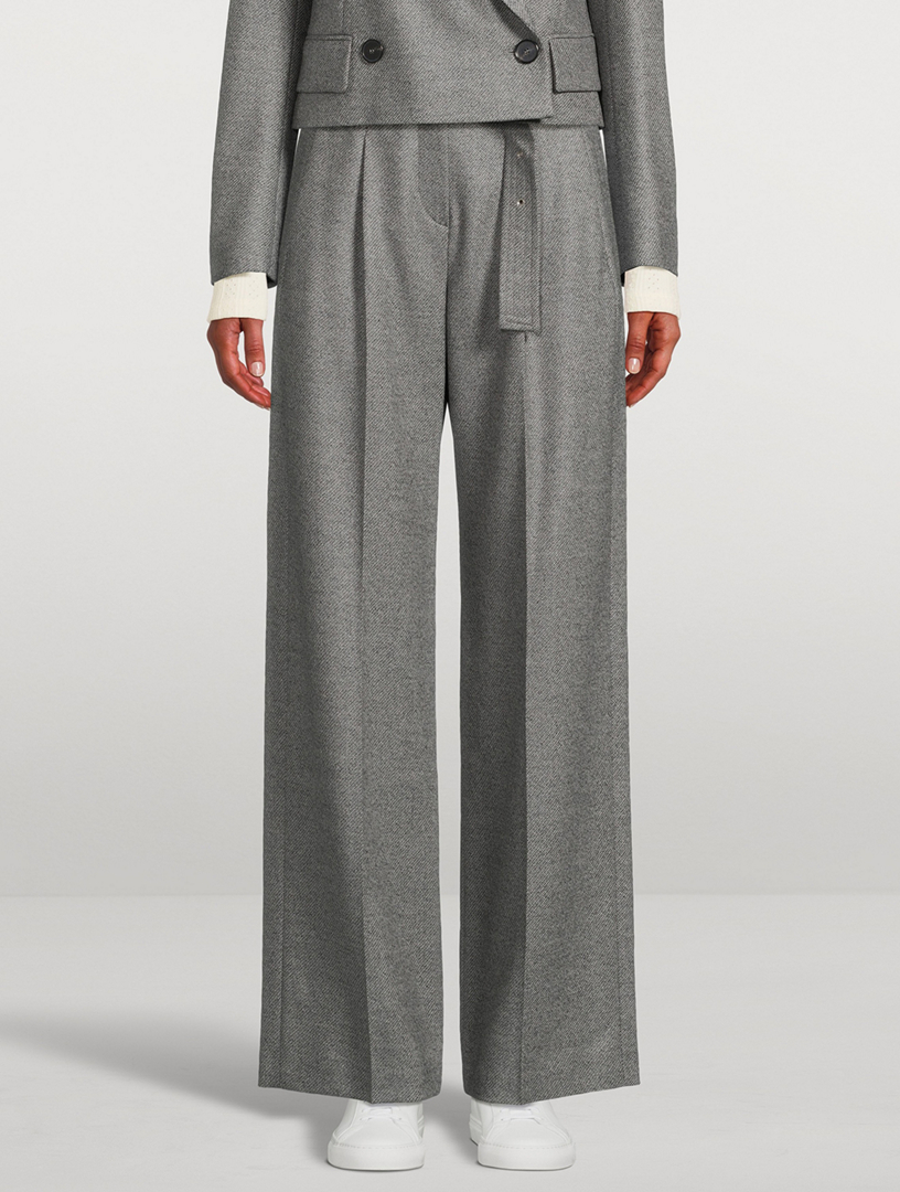 Belted Wide-Leg Wool Trousers