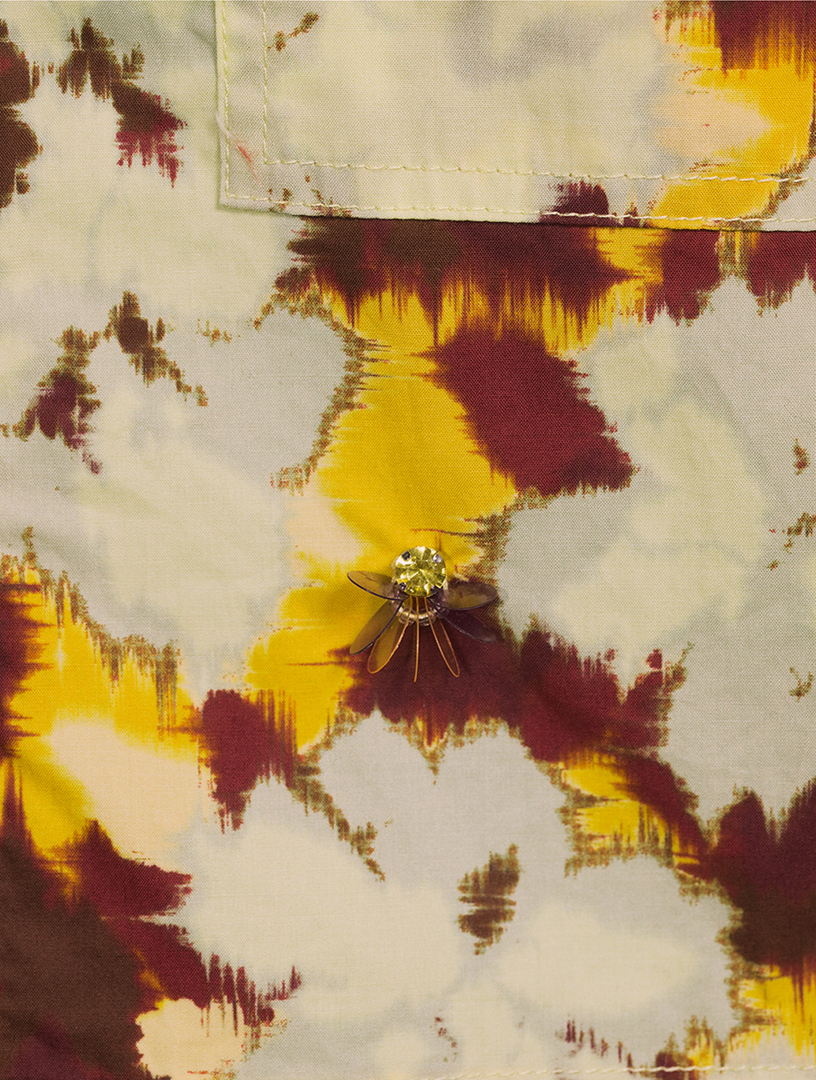 Aria Embellished Cotton Shirt Blurred Floral Print