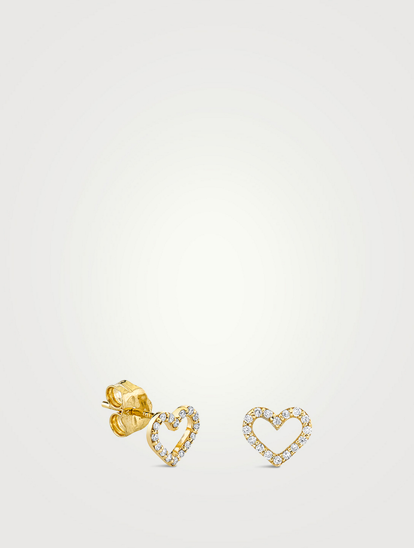 Small 14K Gold Open Heart Earrings With Diamonds