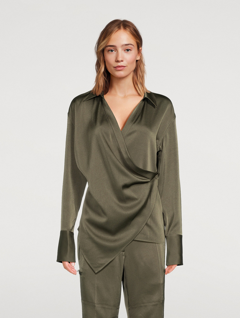 HELMUT LANG Satin Crepe Wrap Shirt Holt Renfrew
